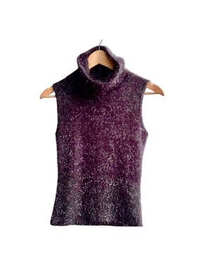 Sleeveless Funnel neck Holiday Party top w/metallic details fuzzy sz small
